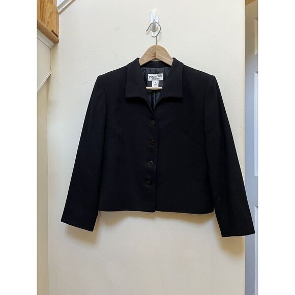 Pendleton Black Virgin Wool 3 Button High Waist Blazer Size 6 Small - Picture 1 of 10